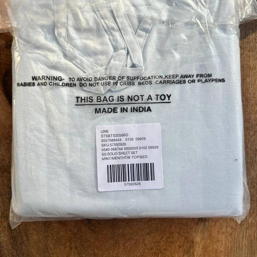 NWT Urban Outfitters Twin XL Sheet Set Mint Cotton OEKO TEX